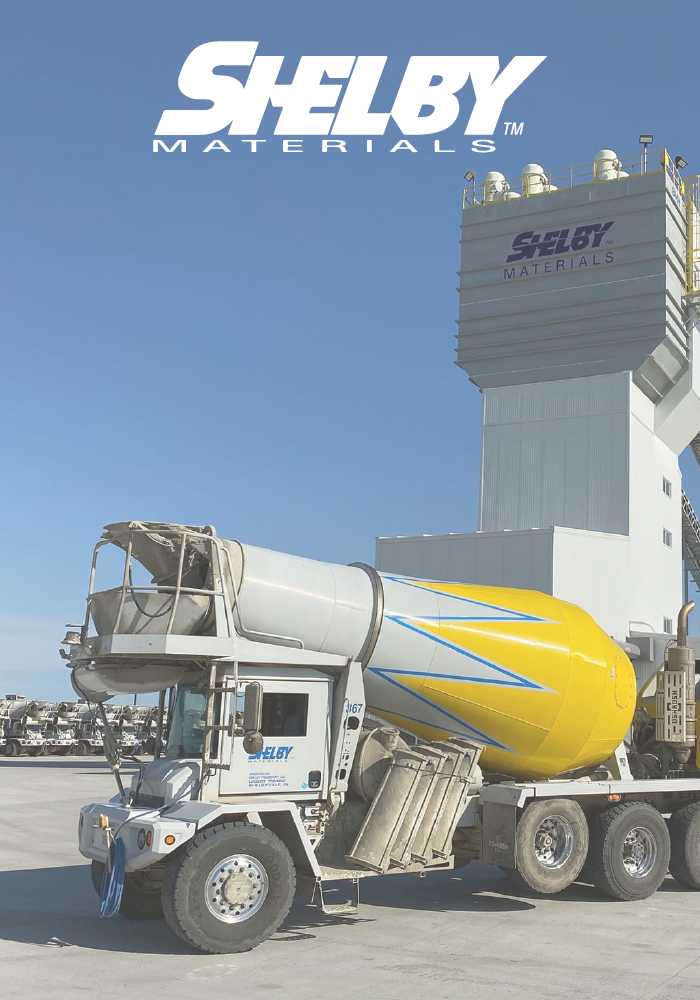 Shelby Materials cement truck loading at facility